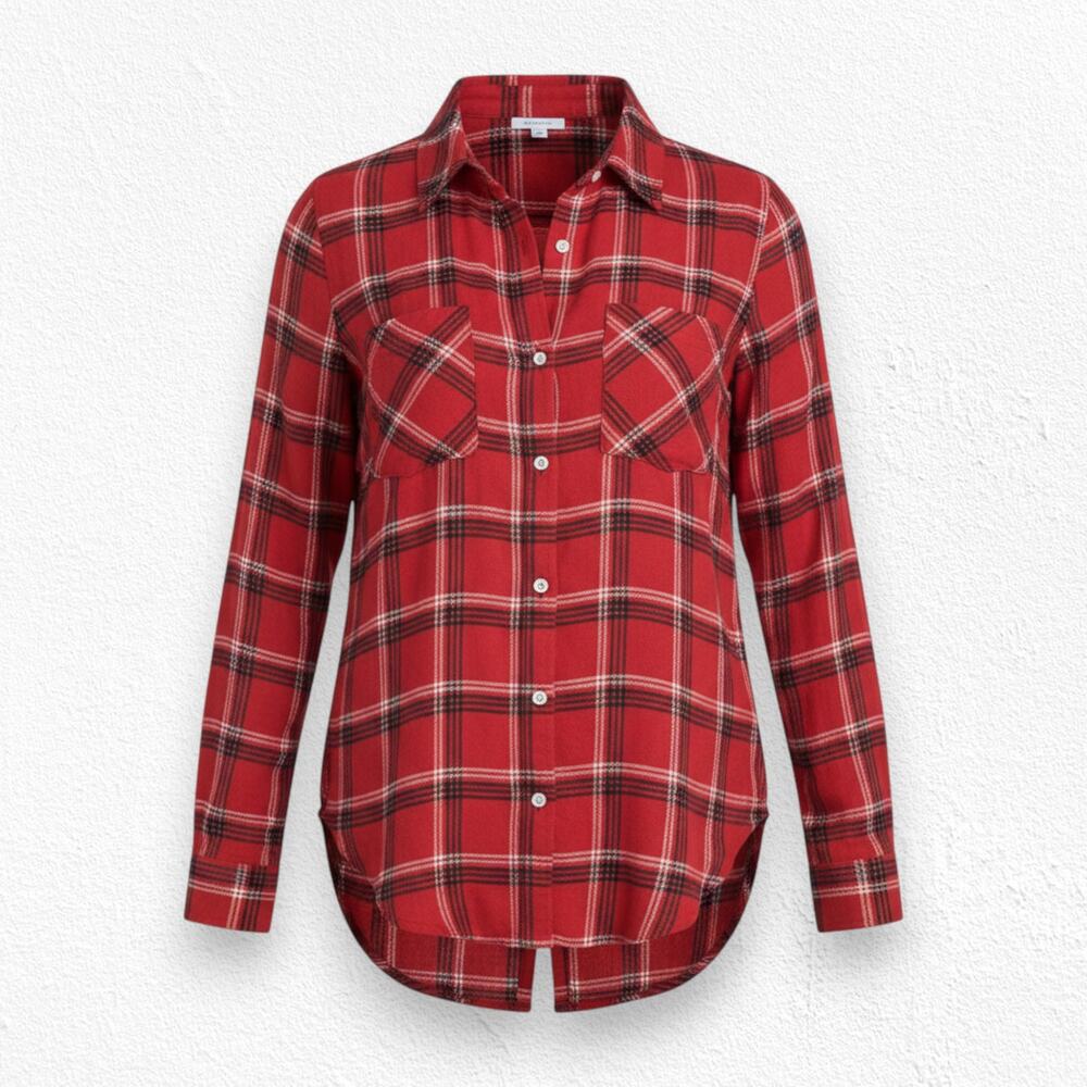 Lucky Brand Red Black Checkered Plaid Flannel Long Sleeve Button Up Top Size XS